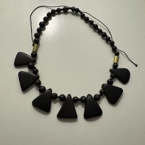 Tribal Wood Beaded Dangle Adjustable Necklace